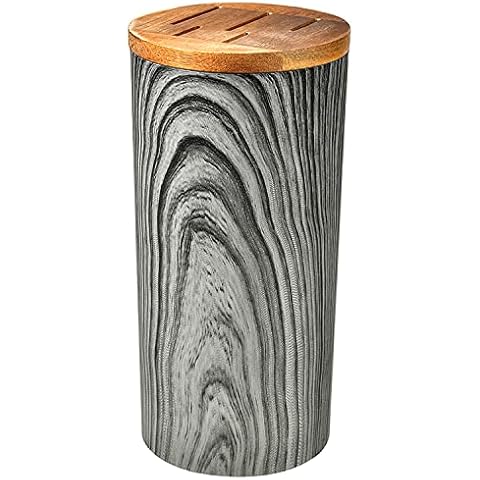 EUNA 5 Slots Knife Block, Knife Holder Rack Detachable with Drainage Hole, Knife Storage with Acacia Wood Lid and, Gray Texture Kitchen Knife Organizer Without Knives… Cover