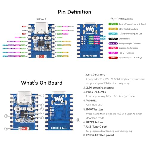 Waveshare 2PCS ESP32-H2 Mini Development Board with ESP32-H2FH4S, 96MHz Processor, 4MB Flash, Support BLE/Zigbee/Thread Wireless Communication - Image 6