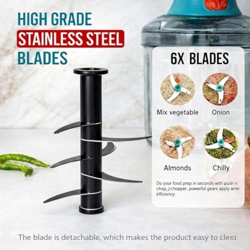 Image of 1000 ml Manual Hand Press Vegetable Chopper for Kitchen, Premium Chopper 6 Sharp Stainless Steel Blades, Hand-Press Vegetable Chopper Multipurpose Speedy Chopper, Dry Fruit and Onion, Anti-Slip Base