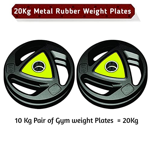Image of BULLAR Rubber Coated Professional Weight Plate Pair of 10KG for Dumbbells & Exercise, Spare Gym Weight Plates for Strength Training, Dumbbell Plates, with Tri-Grip, Rubber Weights