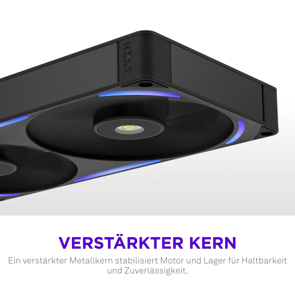 NZXT F280X - 280mm single-frame PWM RGB Performance-Lüfter - Schwarz | 280mm single-frame Einheit mit zwei 140mm RGB-Lüftern. Max. Airflow und statischer Druck, CAM-synchrone Beleuchtung.