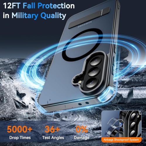 Image of Elzzi MagSafe Compatible Case for Samsung A37 Translucent Matte Bottom Kickstand Shockproof Slim Anti-Fingerprint Magnetic Hybrid Protective Cover - Black