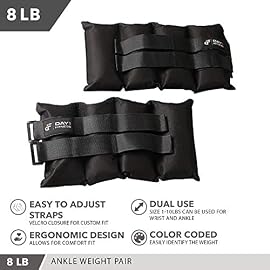 Day 1 Fitness D1F Ankle/Wrist Weight Pair 10 Weight and Bundle Options – 0.5 to 10 lbs Each, Set of 2, Adjustable Straps – Comfortable, Breathable, Moisture Absorbent Weight Straps for Men and Women