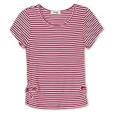 Speechless Girls' Short Sleeve Stripe Floral Design Top, Pink Stripe, Medium