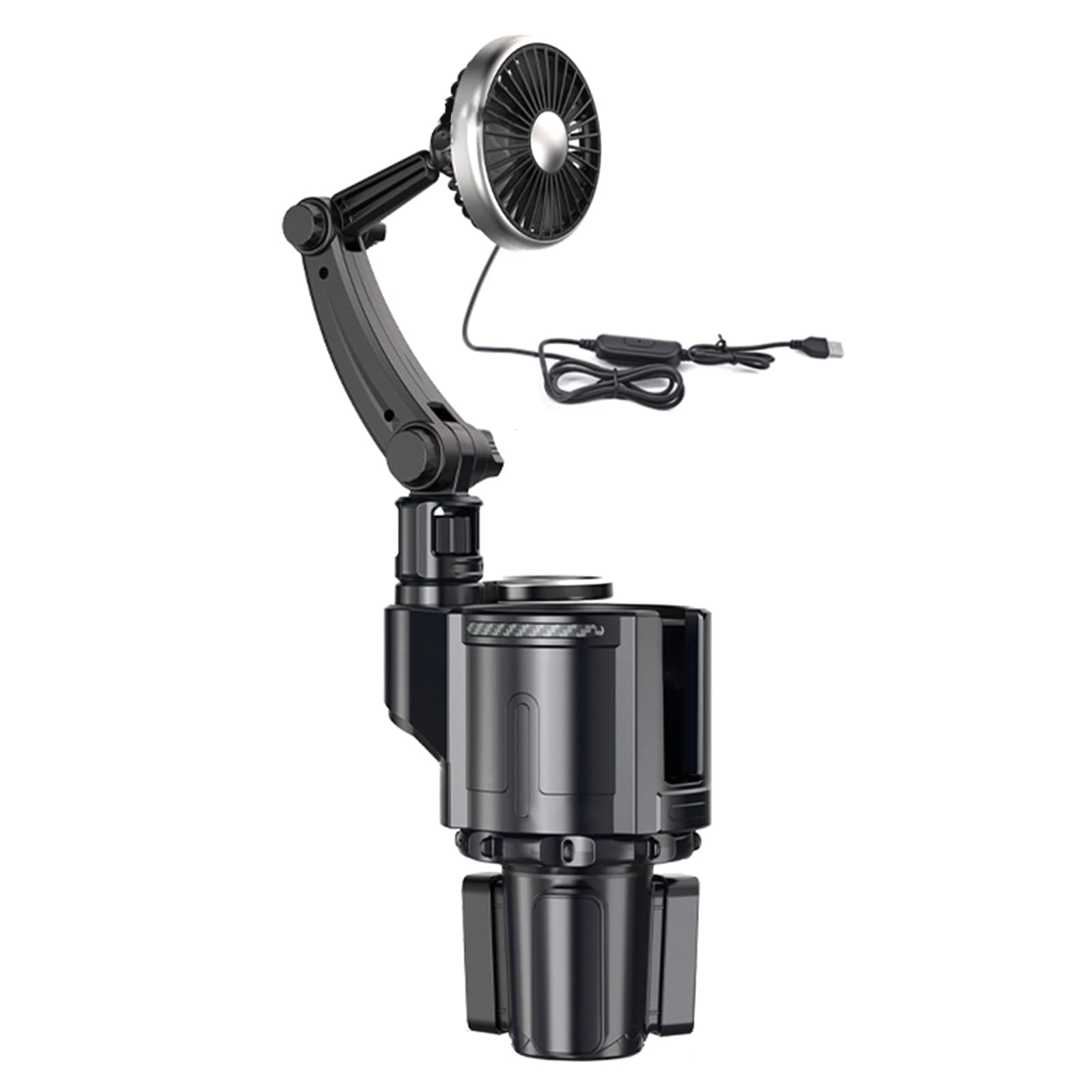 Car Cup Holder USB Car Fan 2 In 1 Adjust Speed 360 Degree Rotating Fan For Refreshing Air