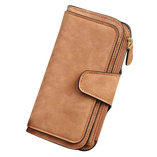 Aojuy Largo Diseño Carteras Bolso Retro Glamoroso Múltiple Ranuras Cartera Cuero PU Tarjetas Soporte para Dinero para Mujer - Marron, 18.8cmx9.8cmx2.5cm