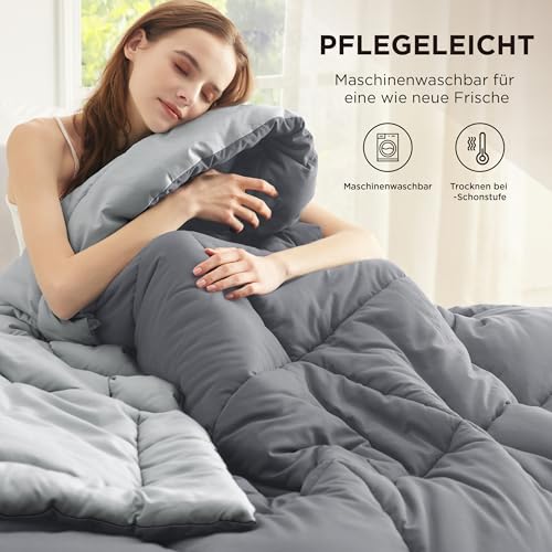 BEDSURE Bettdecke 200x200 Ganzjahresdecke Steppdecke - Bettdecke Ohne Bezug 200x200cm 300GSM - 4 Jahreszeiten Bettdecken Wende Grau/Hellgrau, Weiche Warm Duvet Schlafdecke für Allergiker 6