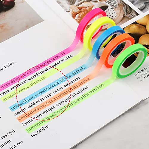 Toymis 10 Rolls Highlighter Tape Removable 0.23Inch X 16.4Ft Fluorescent Neon Tapes Fluorescent Highlighters Colored Transparent Tape Page Markers For Teachers Students Reading Class Home Office #TOP4