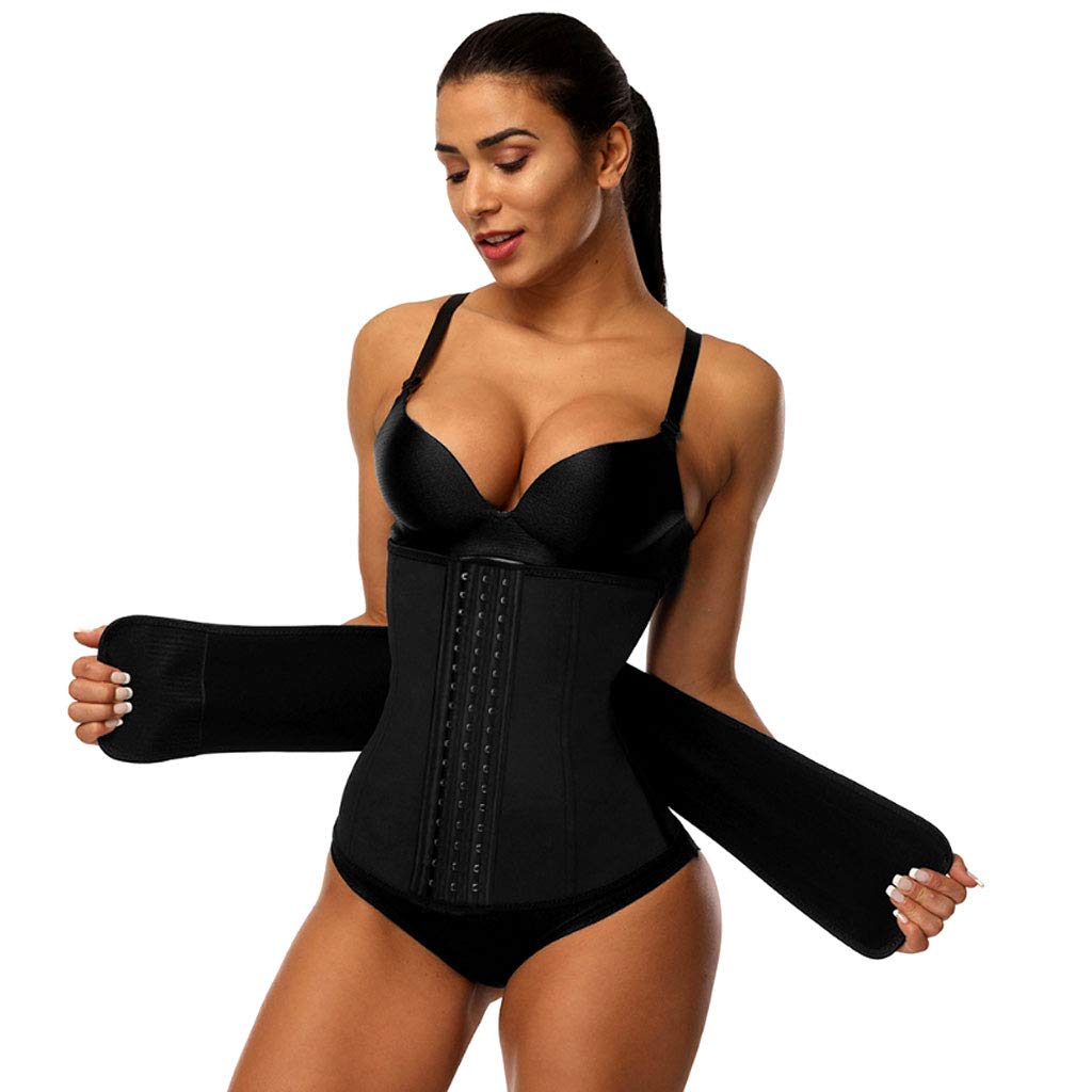 Gummi Korsett Damen Sportgürtel Sport Plastizität Doppelschicht Druck Gewichtsverlust Taillentrainer 7 Stahlknochen 3 Schnallenreihen Bauchkontrolle
