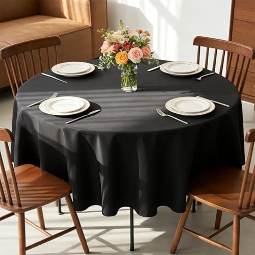 Kesfey Nappe Ronde Noire de 228 pour Tables carrées ou Rondes, Nappe de Table en Polyester Lavable pour dîner, fête, Table de Mariage