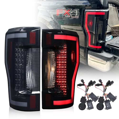 AUTOFREE LED Tail Lights Compatible with 2017-2022 Ford F250 / F350 / F450 Super Duty Sequential Turning Light & LED DRL Tail Lamps Replacement Assembly 1 Pair (Black Housing Smoke Lens)