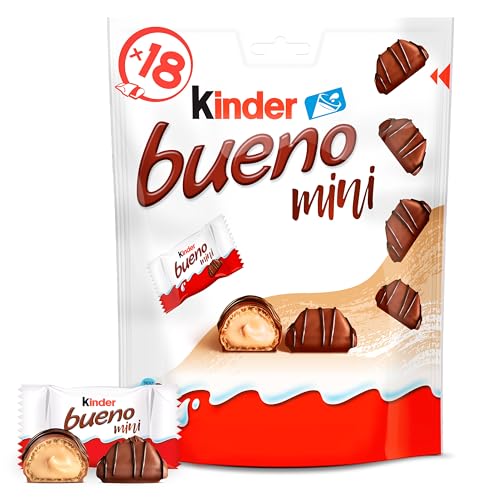 Kinder bueno Mini – Schokoriegel mit knuspriger Waffel, Milch-Haselnuss-Creme & zarter Vollmilchschokolade – Süßigkeiten für Karneval – 1 Beutel mit einzeln verpackten Mini Riegeln (1 x 108 g)