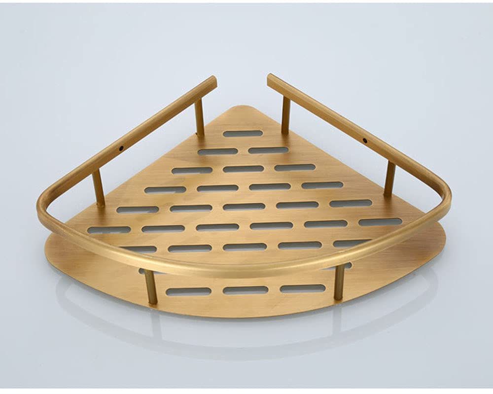 Organizador de ducha de baño montado en la pared, estante esquinero de 2 niveles, cesta de almacenamiento con gancho, bronce antiguo, soporte para champú, organizador de baño para pared de ducha