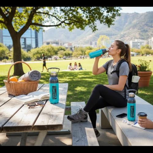 Image of Double Wall Insulated Water Bottle with Handle Large Hot Cold Flask for Gym Sports Travel Office Assorted Colors Leak Proof Plastic Stainless Steel Drink Travel Mug (2000 Millilitres)