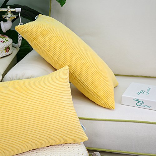 Calitime Pack Of 2 Cozy Pillow Covers Cases For Couch Bed Sofa Ultra Soft Corduroy Striped Both Sides 12 X 20 Inches Bright Yellow #TOP4