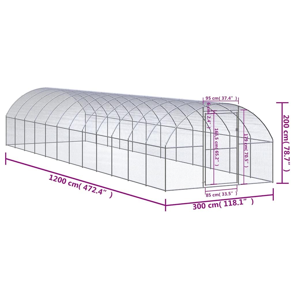 Gallinero exterior 3 x 12 x 2 m, gran cercado de acero galvanizado con rejilla de alambre, caño estable para gallinas y aves de corral para pollos, patos y animales pequeños