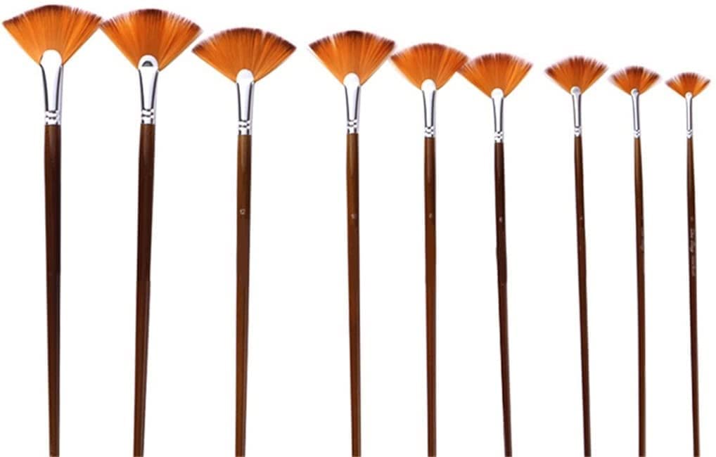 XBTGS Set di 9 pennelli a forma di ventaglio in nylon per pittura ad acquerello per pittura scolastica forniture artistiche,