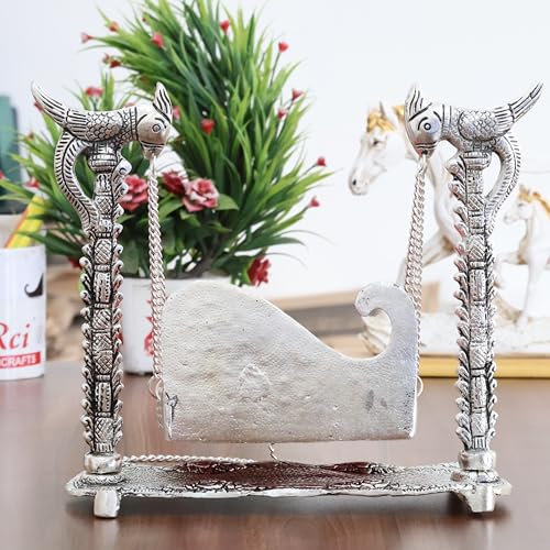 Image of KridayKraft Metal Swing Laddu Gopal Jhula,Krishna Hindola Palana,Decorative Laddu Gopal for Temple Pooja,Showpiece Figurines,Religious Idol Gift Article.