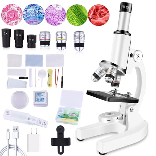 OOZSTAR Microscope for Kids & Adults,40X-2000X Magnification Microscope for Kids 8-12, with LED Fill Light & Phone Holder, Great for School Labs and Home Schooling