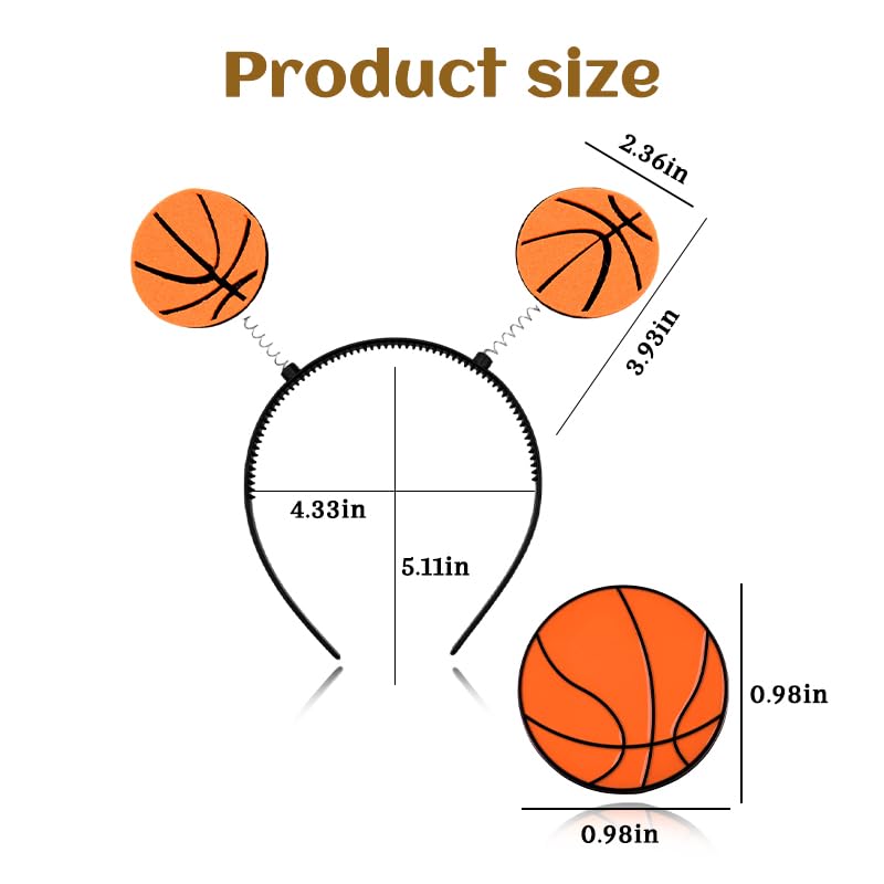 Basketball Headband Brooch Pin Set Sports Party Supplies Game Day Hairband Lapel Pin Pack for Women Men Sports Lovers Hair Accessories Basketball Theme Events Headpiece Pack of 2 image 3