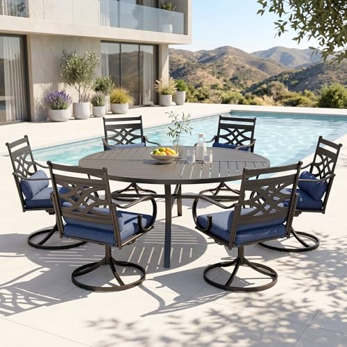 PHI VILLA Patio Dining Set Swivel Chairs Round Metal Table