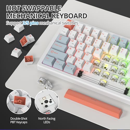 Image of 75% White Blue Creamy Mechanical Keyboard Wired, Creamy Sound Gasket Gaming Thocky Keyboard with Knob, Hot Swappable RGB Custom Keyboard, Pre-lubed Cream Switch Keyboard (82 Light Blue)