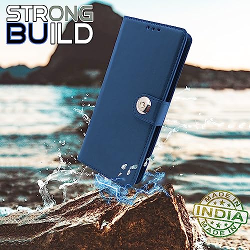 Image of Pikkme Oppo F23 5G Flip Cover Leather Finish | Inside TPU with Card Pockets | Wallet Stand and Shock Proof | Complete Protection Button Flip Case (Blue)