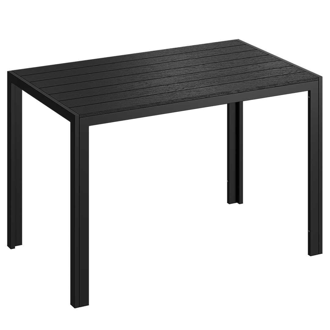 STEELSØN Alaris Gartentisch 115x71 cm – Esstisch Garten für 6 Personen – Balkontisch mit Metallgestell, Schwarz – Outdoor Tisch für Balkon – Terrassentisch mit Kunstholz Tischplatte UV- & wetterfest