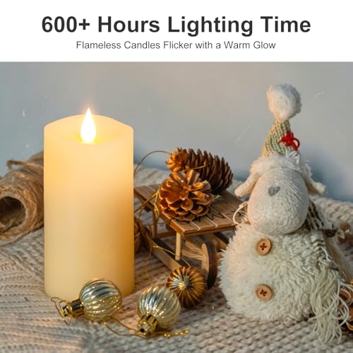 Image of 1PCS, 3 x 6 inches Flameless Candle with Remote Control, 3D Flickering Wick, Real Wax, Battery Candles,with Timer,Battery Powered Candles,for Holiday Home Decor,Ivory