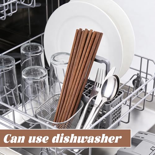 Thinp 10 Pairs Wooden Chopsticks, 9.8 Inch Natural Bamboo Chopsticks Reusable Dishwasher Safe Cooking Chopstick Non Slip Wood Handmade Chopstick for Chinese Japanese Korean Cuisine - Image 5