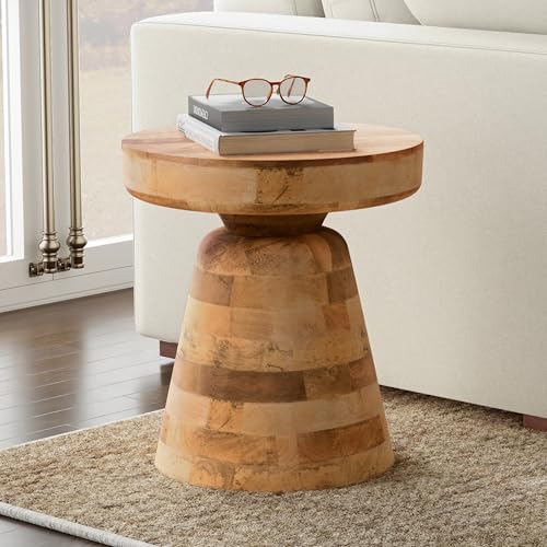 Image of SIMPLIHOME Robbie Accent Table - 16 inch Wide Solid Mango Wood End Table in Natural, Boho Contemporary Rustic Side Table for Living Room or Bedroom with Multipurpose Function, Assembled