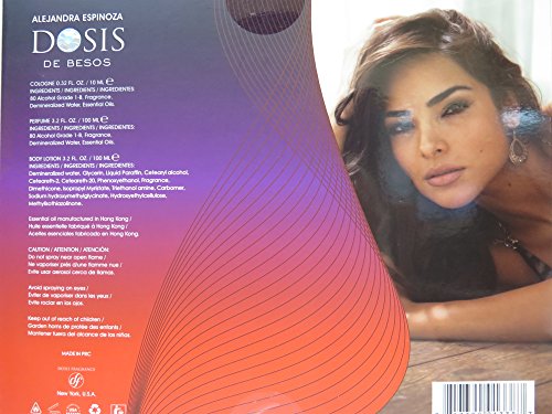 Dosis De Besos Eau De Perfume Gift Set For Women by Alejandra Espinoza - Contains Perfume (3.2 oz), Cologne (.32 oz) and Body Lotion (3.2 oz) (DE BOSES GIFT SET)
