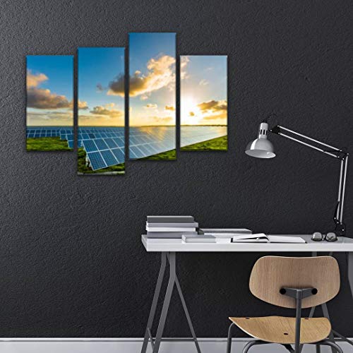 Hipolotus 4 Panel Canvas Pictures Solar Panels At Sunrise With Cloudy Sky In Normandy France Solar Wall Art Prints Paintings Stretched & Framed Poster Home Living Room Decoration Ready To Hang #TOP4