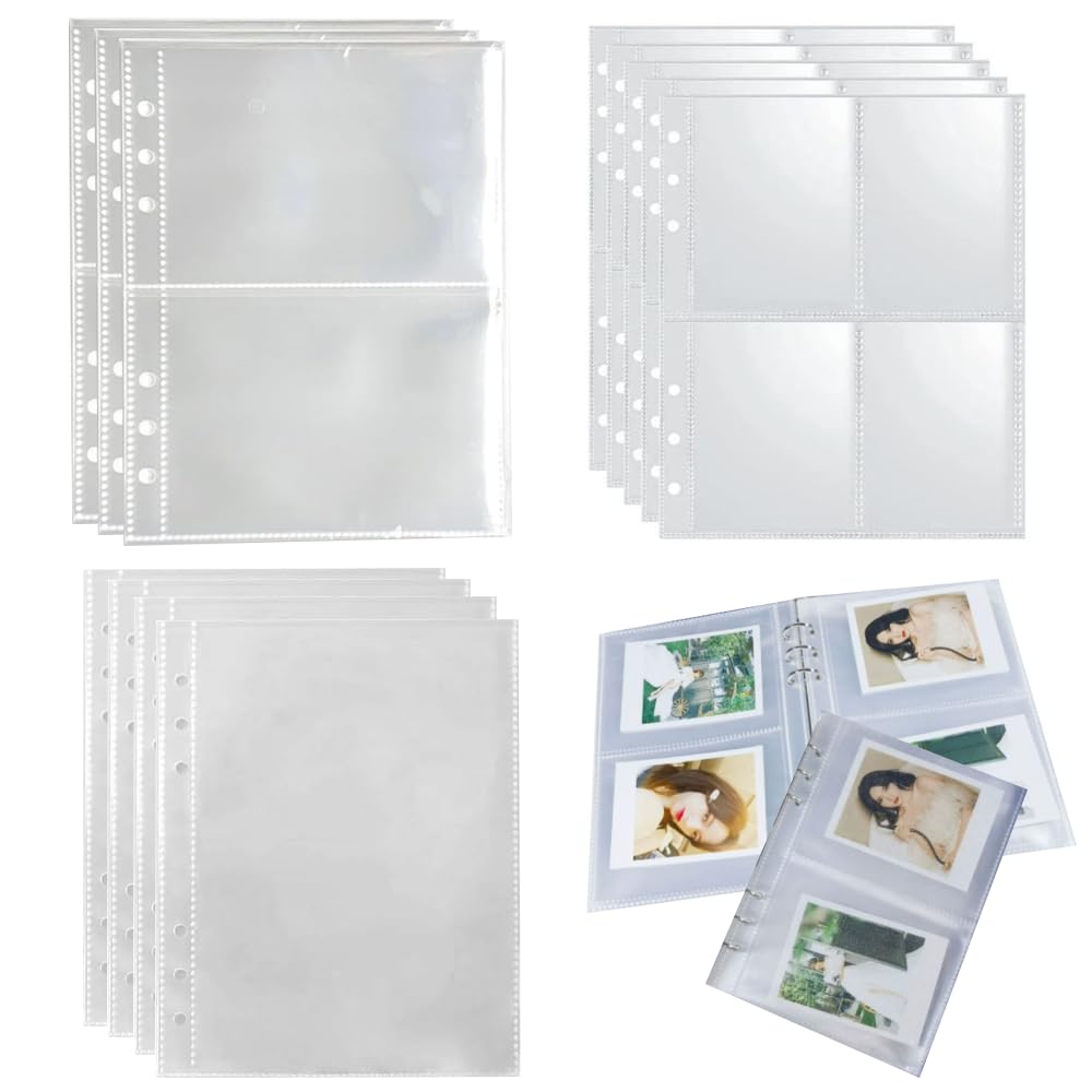 A5リングバインダー 透明 システム手帳 A5交換用内ページ 交換可能ポケットファイル 1/2/4分割各10枚 ステッカー収納 ステッカー収納 写真/ポストカード/手帳小物/インスタント写真/コンサートチケット/手形収納 コレクションポケット
