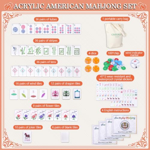 OMHJGO American Mahjong Tile Set for Mah Jong Lovers, Adult, Beginners - 3