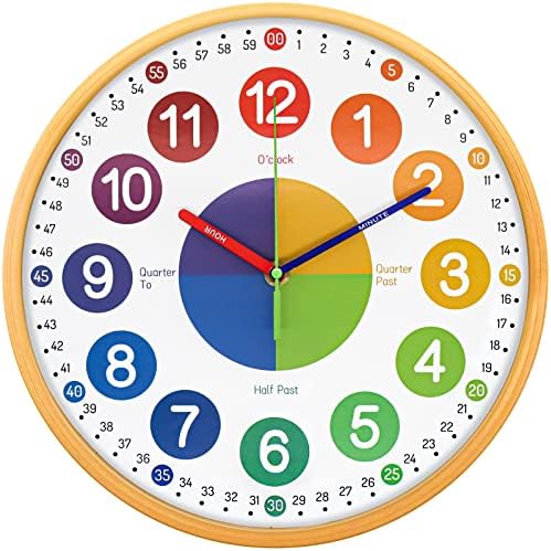 Teaching Clock for Kids 12 inch Learning Wall Clock Silent Movement and Colorful Numerals Kids Wall Clocks for Classroom Playroom Nursery Bedrooms Kids Room School