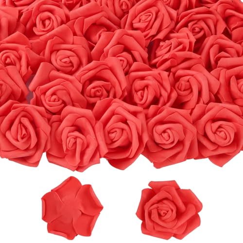 50 PCS Deep Red Foam Rose Stemless Artificial Flower Head Bulk 2.75in