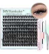 Boahankuke 14-18 mm Lash Clusters Kit DIY Lash Extension Kit 200 PCS Mink Eyelash Extension Kit D...