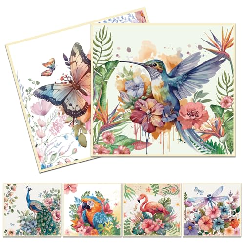 Reusable Swedish Dishcloths for Kitchen, 6 Pack Birds Flowers Butterfly Absorbent Swedish Dish Cloths, Reusable Paper Towels Washable for Kitchen Countertop Sink Fast Drying Degradable Dishes Cloths