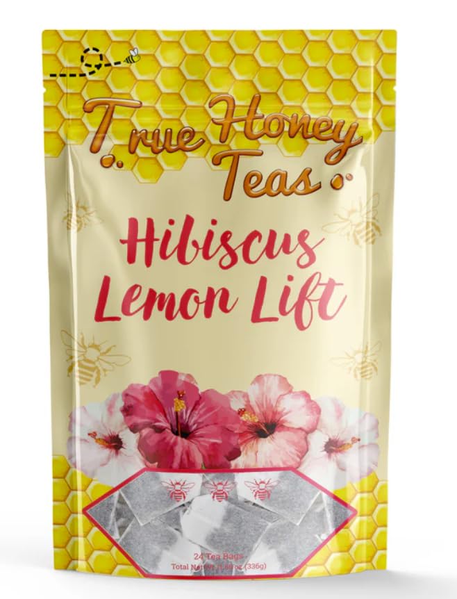 True Honey Hibiscus Lemon Lift - Bolsas de té con cristales de miel mezclados en cada bolsita - Té Rooibos orgánico con hibisco y mirto de limón -