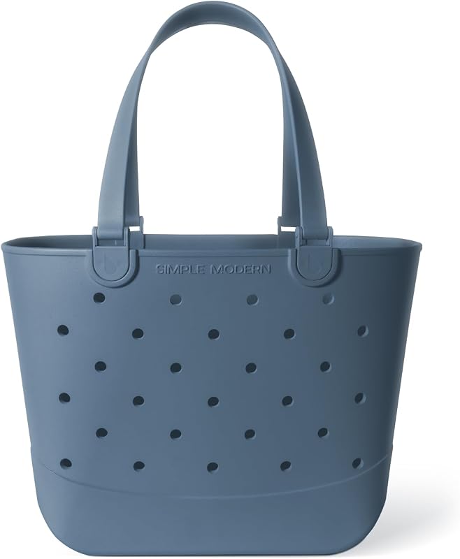 Bolsa de playa de goma impermeable, moderna y sencilla | extra grande | Azul | Bolsa de mano Getaway con bolsillo con cremallera, bolsa de playa y bolsa de pileta para viajes, barco, comestibles | Esenciales de playa | Duna Azul