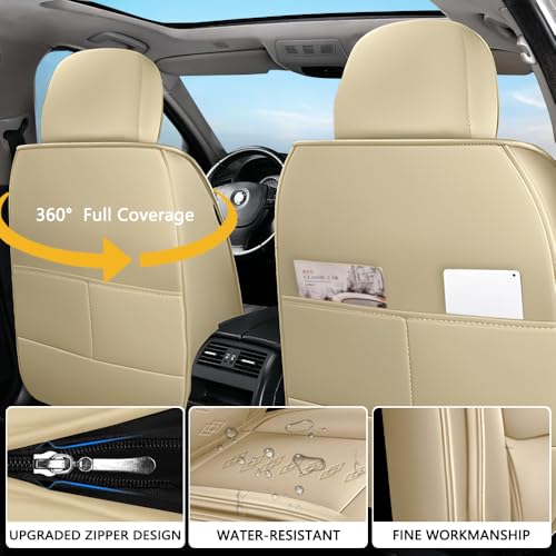 Image of Car Seat Covers for Neon,for Dodge Neon 2000-2005,Leather Front Seat Covers,Airbag-Compatible Car Seat Protectors,Waterproof Seat Cover for Cars(Beige,2PCS Only)