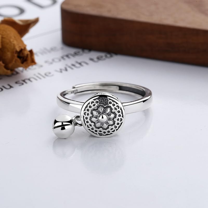 Bague argent 925 femme réglable avec gravure cœur et mantra bouddhiste