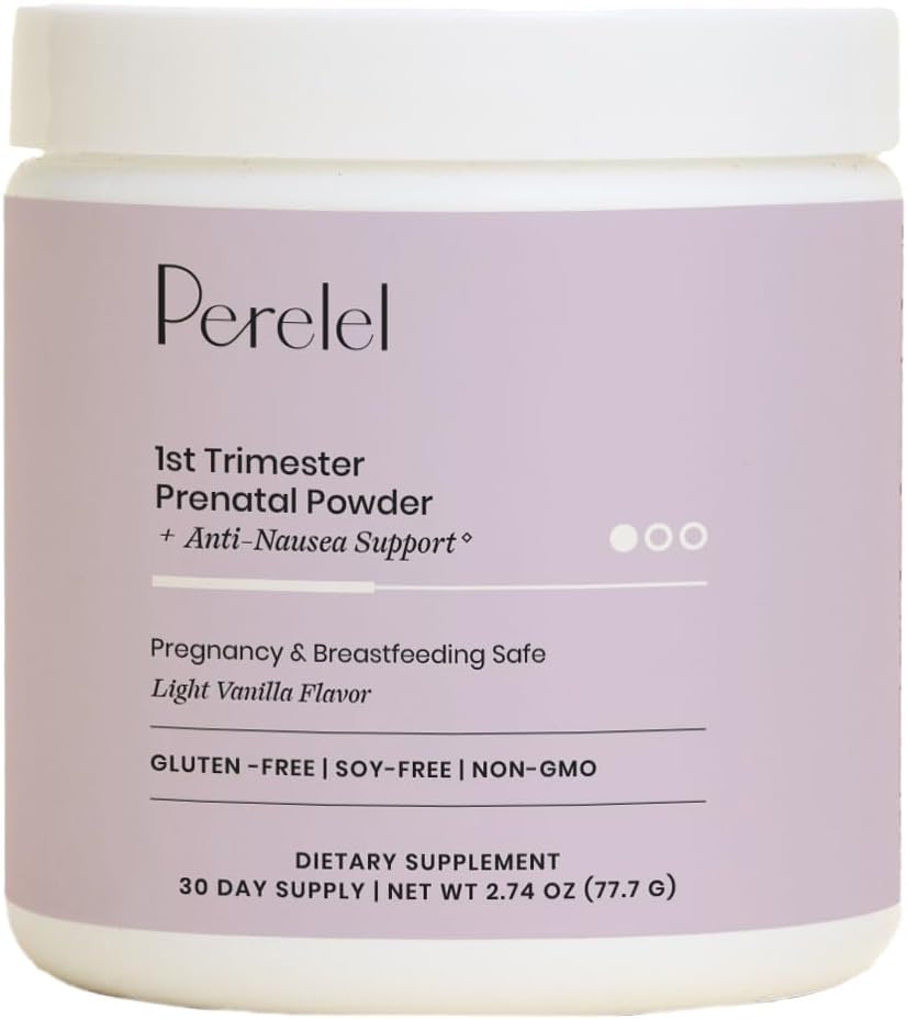 Perelel Prenatal Vitamins Powder for 1st Trimester, with Vitamin B6 & Methylfolate, Anti Nausea Support, Dairy Free, Sugar Free Clean Drink Mix for Early Stage Support, Light Vanilla, 30 Day Supply