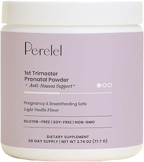 Perelel Prenatal Vitamins Powder for 1st Trimester, with Vitamin B6 & Methylfolate, Anti Nausea Support, Dairy Free, Sugar Free Clean Drink Mix for Early Stage Support, Light Vanilla, 30 Day Supply