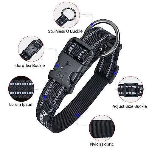 EXCELLENT ELITE SPANKER Reflective Dog Collar Classic Breathable Nylon Adjustable Pet Collar with Quick Release Buckle for Boy Girl Male Female Puppies Small Medium Large Dogs Training(BLK-L) - Image 3