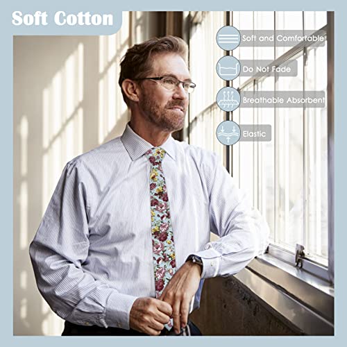Image of Mantieqingway Men Skinny Tie Cotton Floral Necktie for Wedding Groomsmen Tie