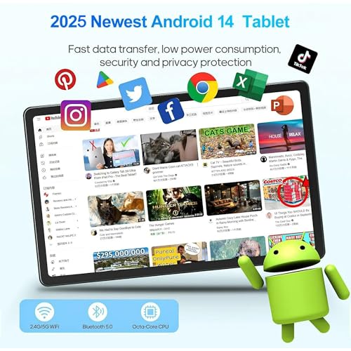 Image of JIMTAB 2K Vivid Tablet, Smooth HD 4K Video 11 inch Android 14 Tablets, 18GB+128GB Octa Core Gaming Tablet, 3 Camera, Large 9000mAh, Hi-Res Stereo 4 Speakers, Split Screen, Face Recognition (Youth Green)