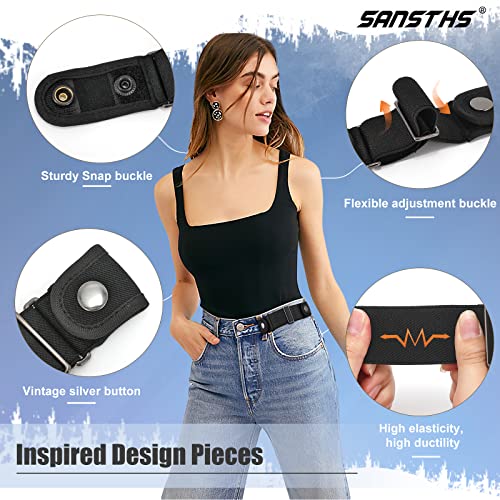 SANSTHS 2 Pack Elastic Belt for Men,2 Loops No Buckle Stretchy Women Side Belts Adjustable Invisible Belt for Jeans Pants3