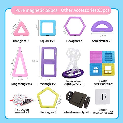 HOMOFY 124PCS Magnetic Building Blocks Magnet Tiles Early Educational & Development Toys for 3 4 5 6 7 Years Old Boys Girls Gifts